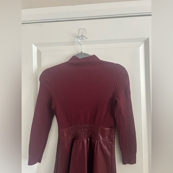 Shoshanna Alexa Three Quarter Sleeve Faux Leather And Knit Combo Dress - Picture 11 of 16